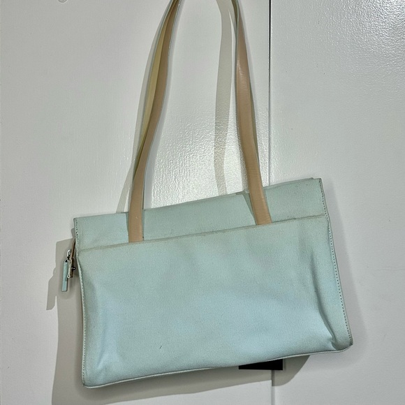 Gianfranco Ferre pastel turquoise tan canvas and leather shoulder bag with tags - Picture 4 of 7